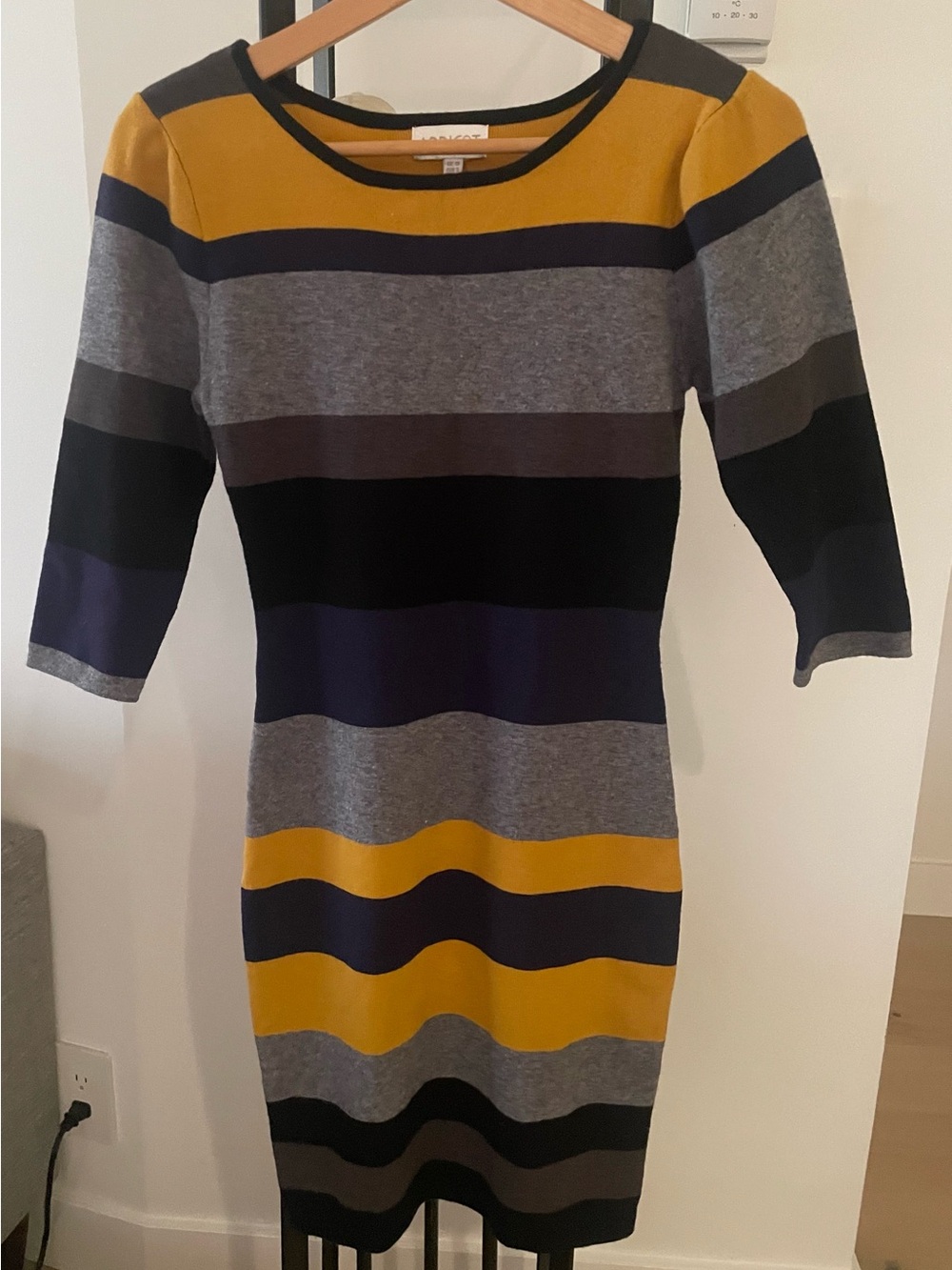 APRICOT Striped Midi Dress in Mustard, Gray & Black